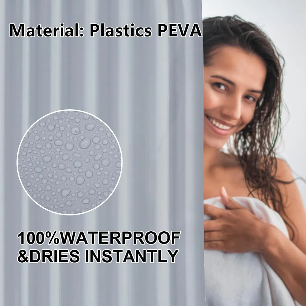 Rideau de douche imperméable en PEVA gris clair 180x180 cm pour bain - 3
