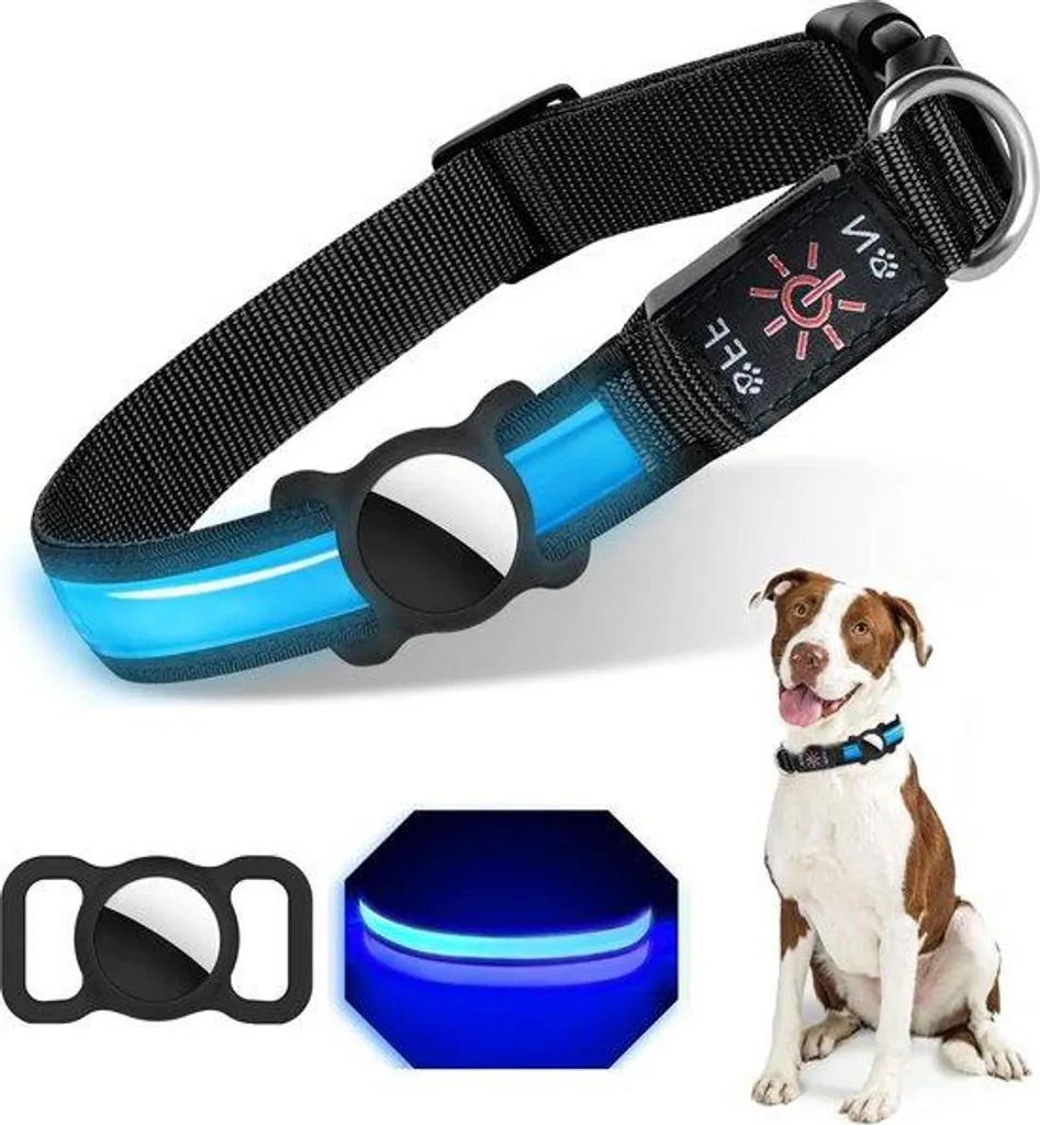 Collier LED chien bleu étanche et robuste taille L - Haute visibilité nuit