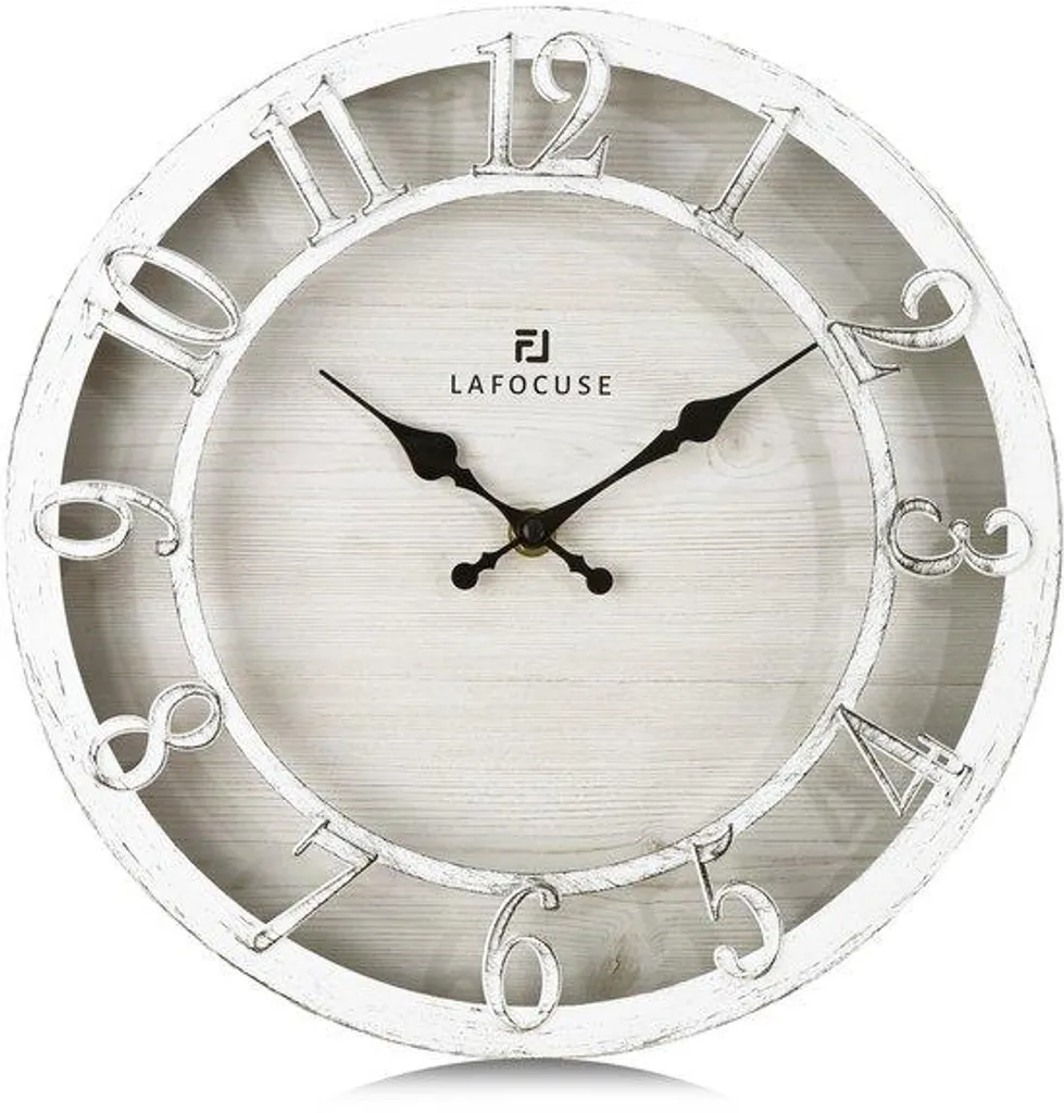 Horloge murale blanche silencieuse 30 cm avec chiffres en 3D cottage