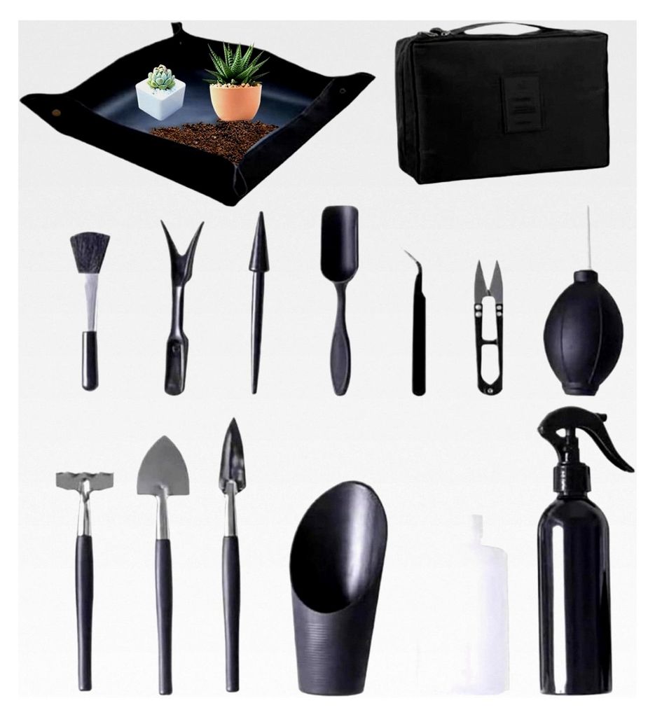 Bonsai-Baum-Set, 15-teiliges Mini-Handgerät, professionelles Werkzeugset für Umpflanzen, Gießen und Trimmen sowie Pflanzenpflege
