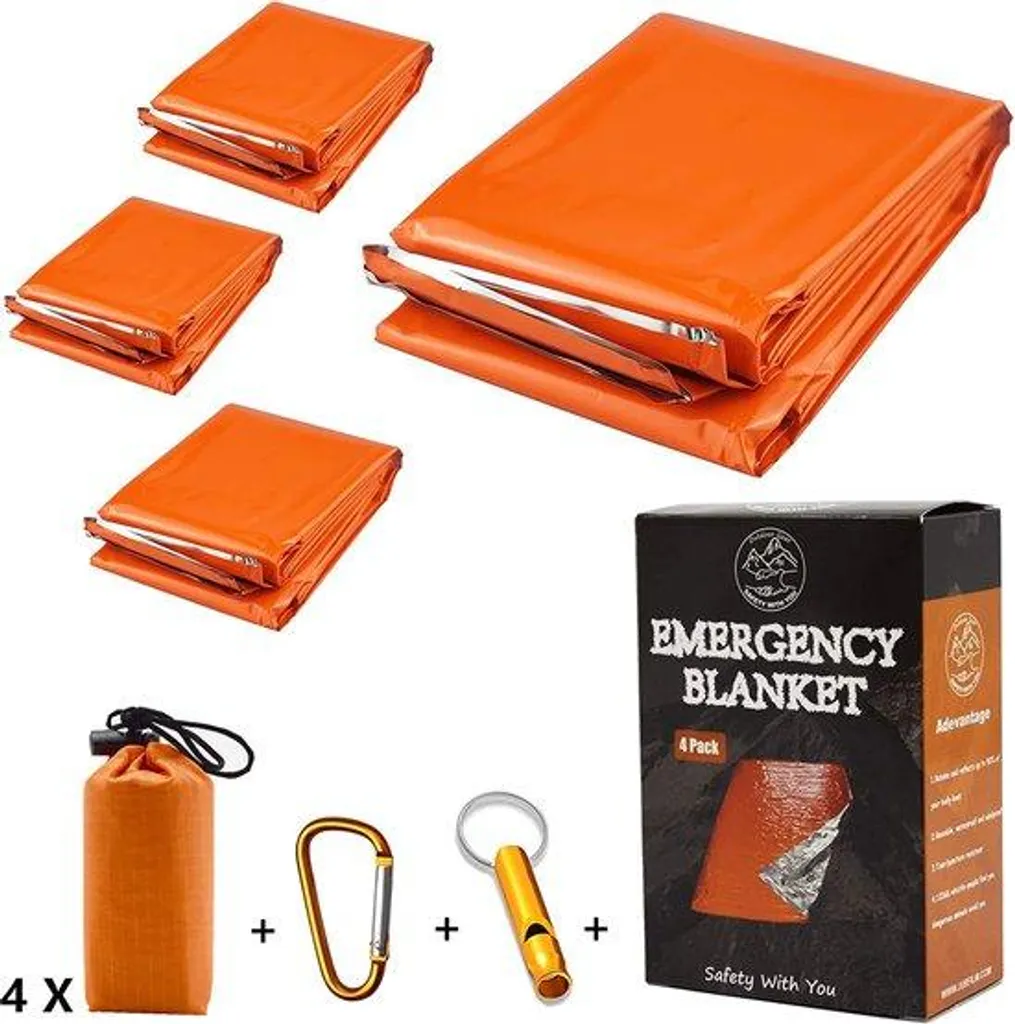 Sac de couchage d'urgence et couverture de survie pour bivouac x4