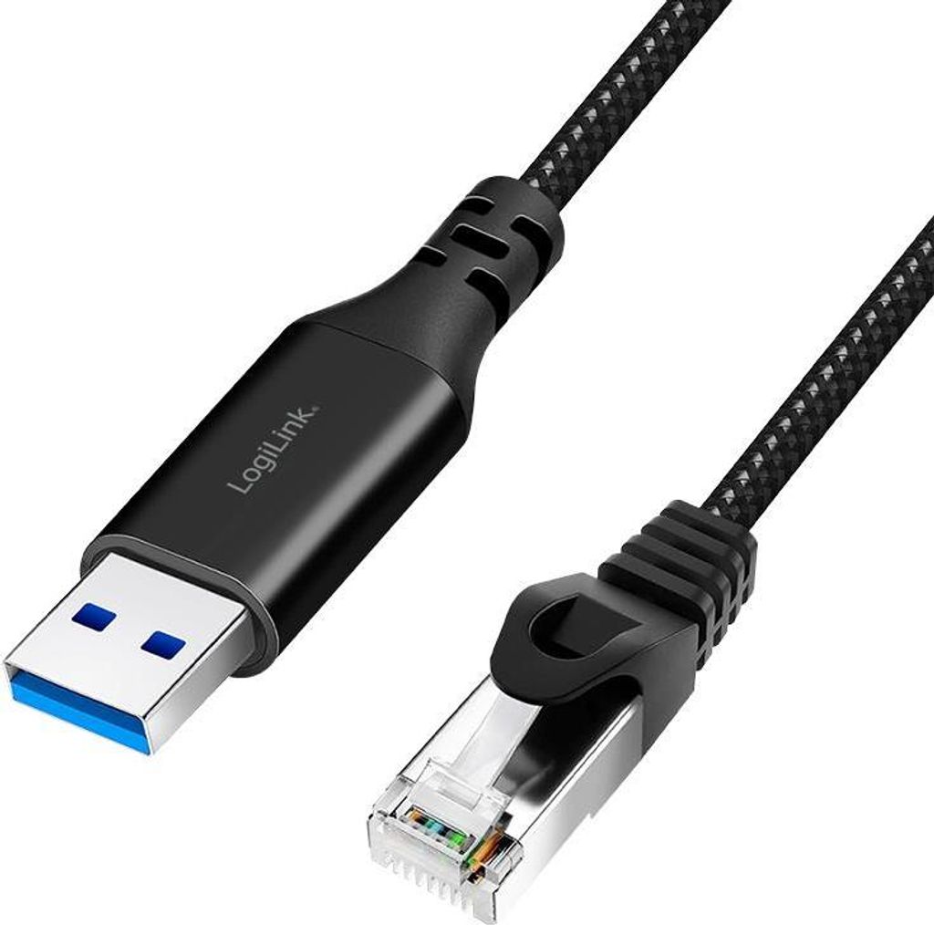 LogiLink USB 3.0 Ethernet-Kabel USB-A - RJ45 Stecker 2,0 m schwarz/grau