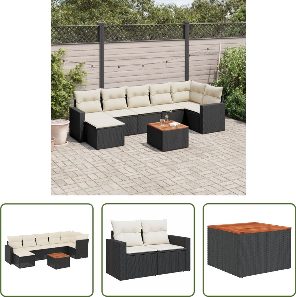 The Living Store 8-tlg. Garten-Sofagarnitur mit Kissen Schwarz Poly Rattan
