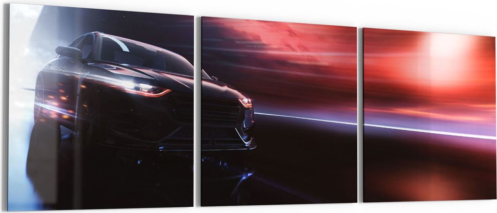 DEQORI Glasbild Echtglas 3x50x50 cm 'Sportwagen im Tunnel' Wandbilder XXL groß