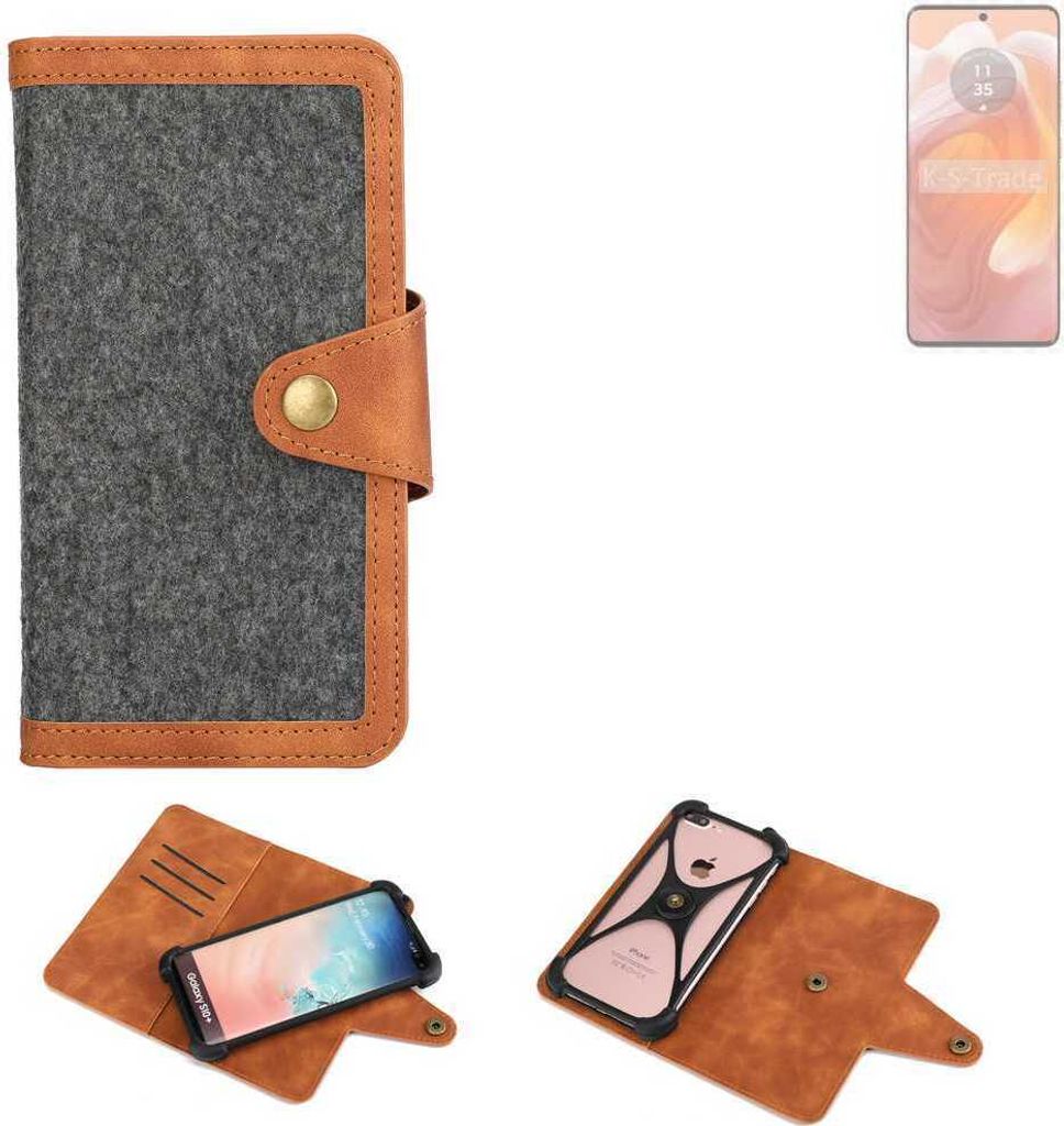 K-S-Trade Schutzhülle Handyhülle kompatibel mit Motorola Edge 50 Ultra Filz Hülle Kunst-Leder dunkelgrau braun (1x)