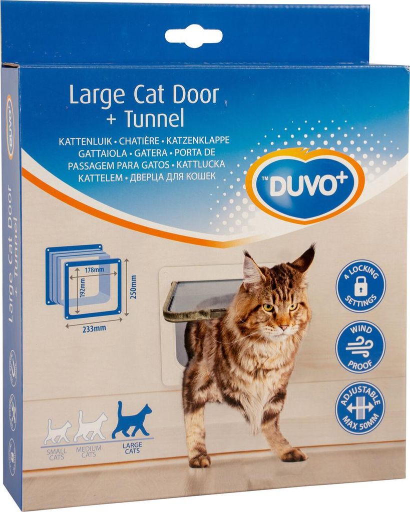Duvo+ Große Katzenklappe + Tunnel weiß