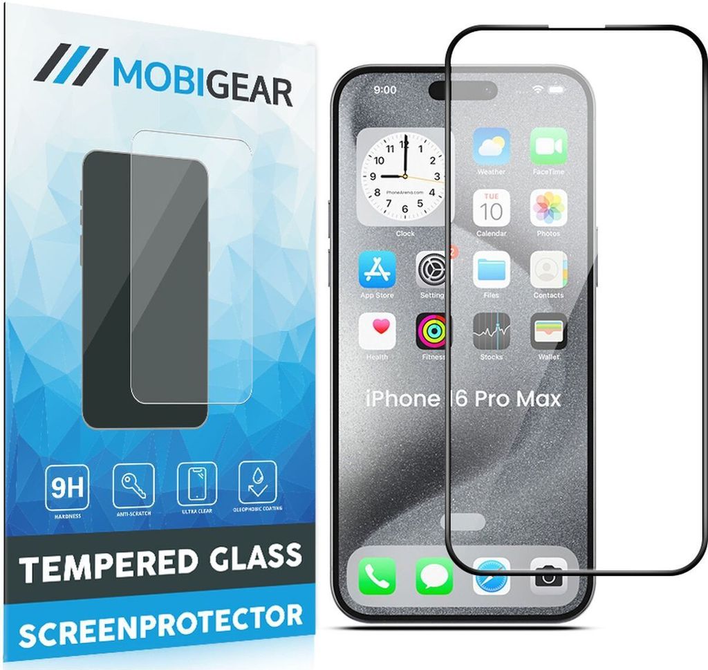 Mobigear Premium iPhone 16 Pro Max Panzerglas Gehärtetes Glas Displayschutz - Hüllenfreundlich - Schwarz