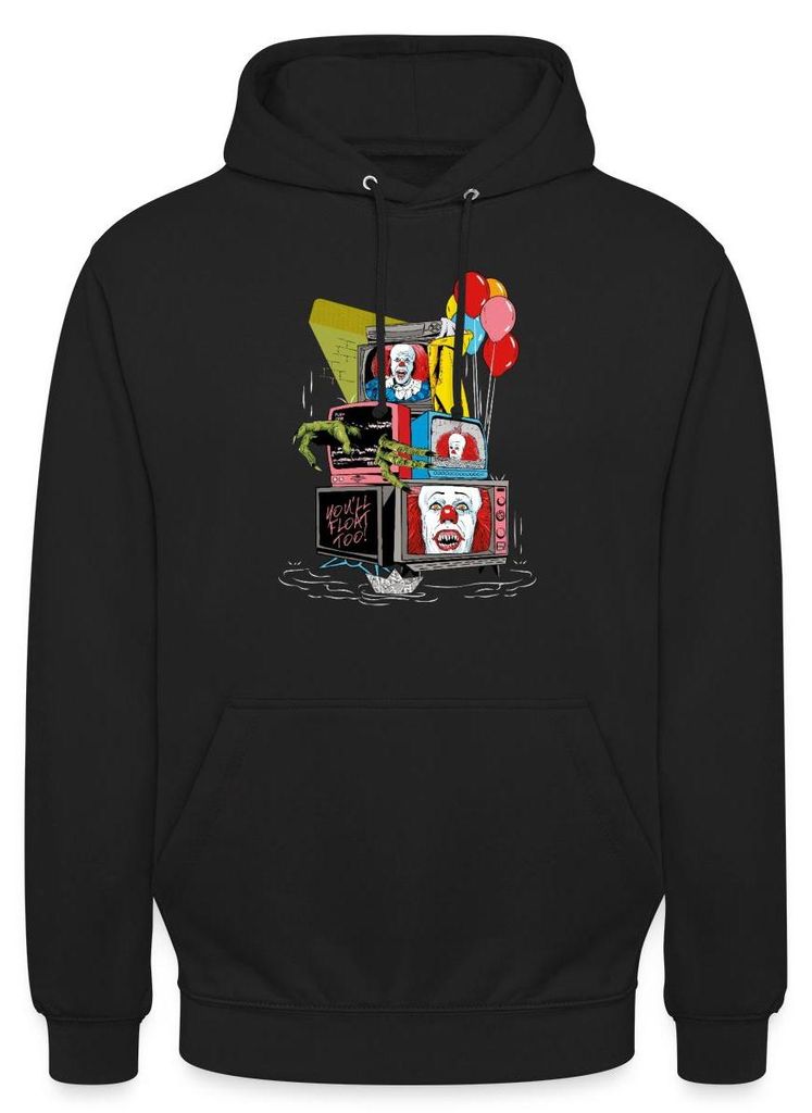 Spreadshirt ES Horrorfilm Pennywise Ballons Fernseher Uni Hoodie, 4XL, Schwarz