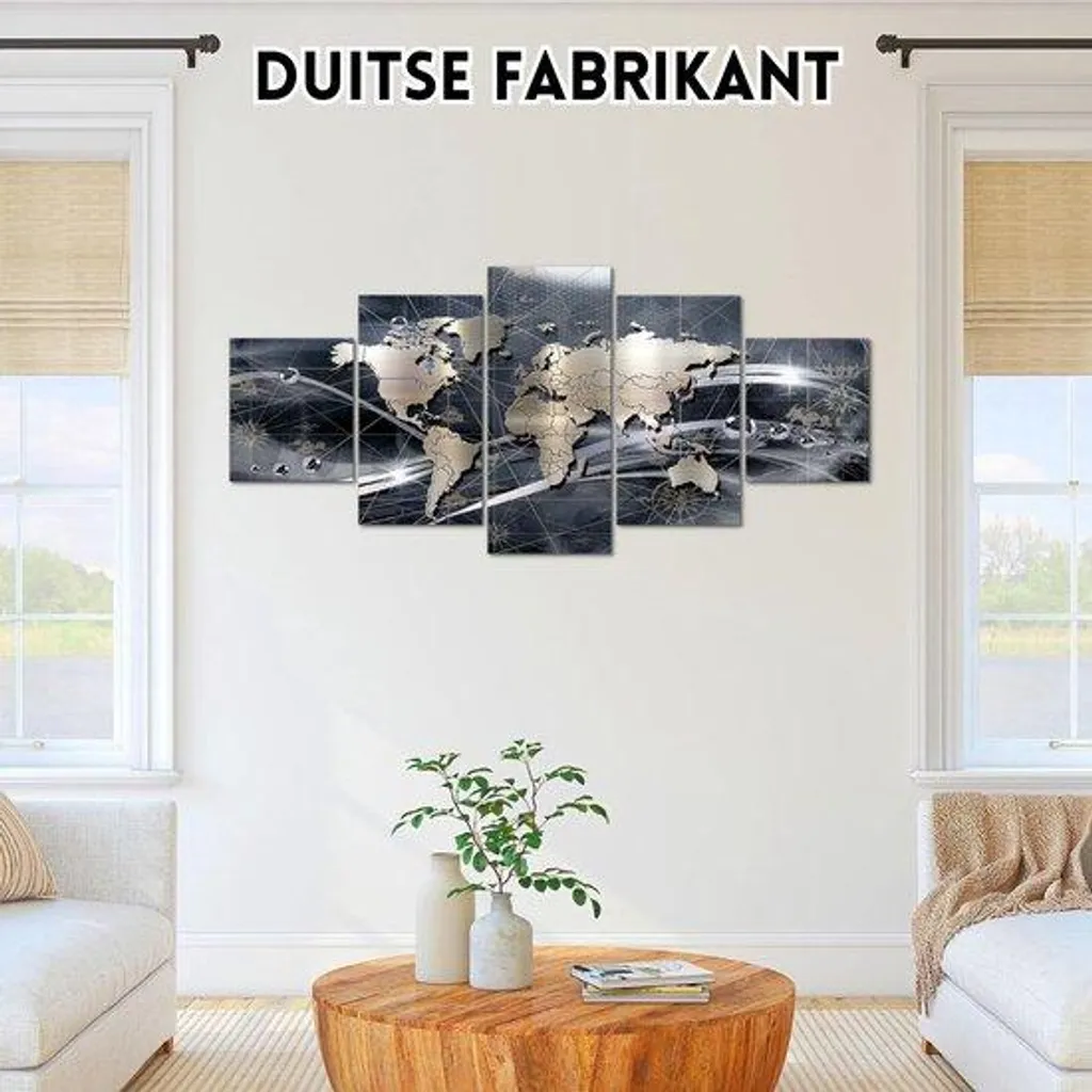 Affiche carte du monde grise 200x100 cm - Design élégant en 5 segments