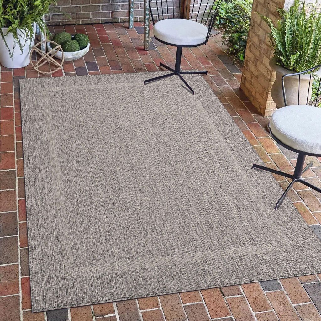 Carpetsale24 In- & Outdoor Teppich - Wetterfestes Flachgewebe in Sisal-Optik mit Bordüre, Küchenteppich, Terrasse, Wohnzimmer Grösse: 200x290 cm