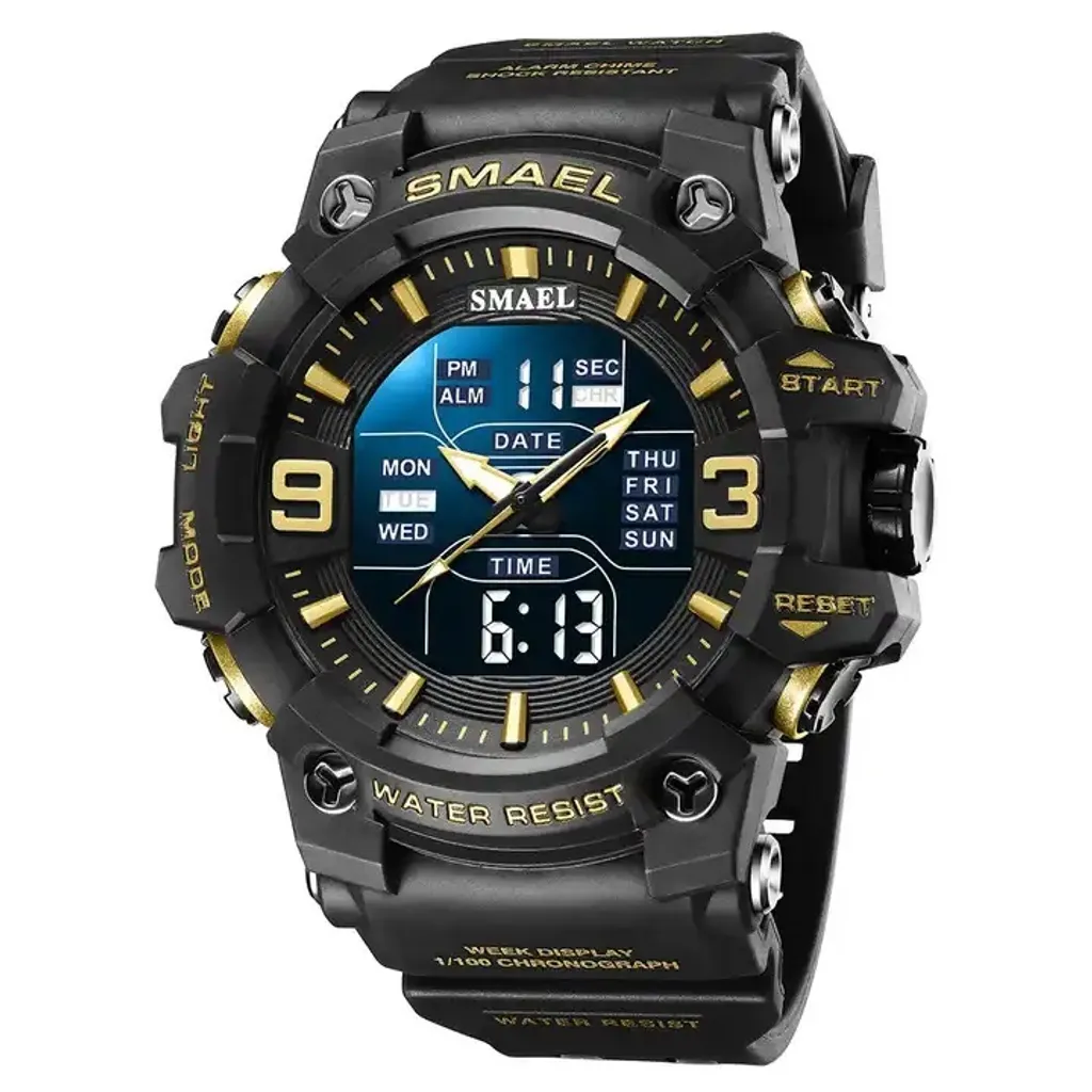 Montre de Sport Numérique SMAEL TR-29456 - Design Robuste Noir Doré