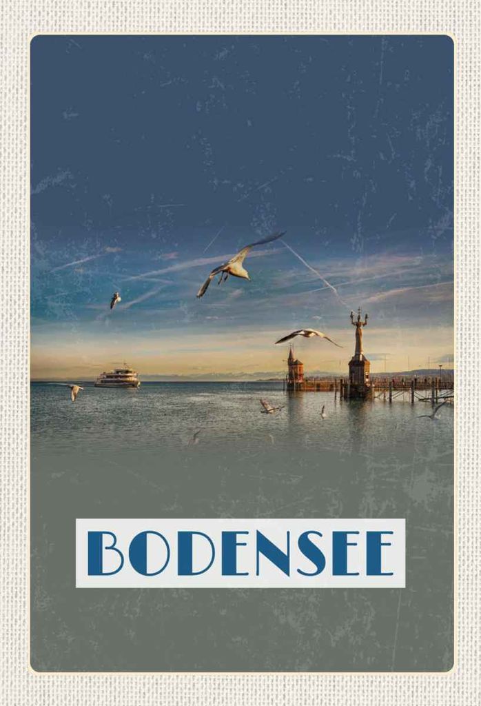 vianmo Holzschild 30x20 cm Bodensee Deutschland Strand See Möwe Bildmotiv Reisemotiv Abenteuer Reisen