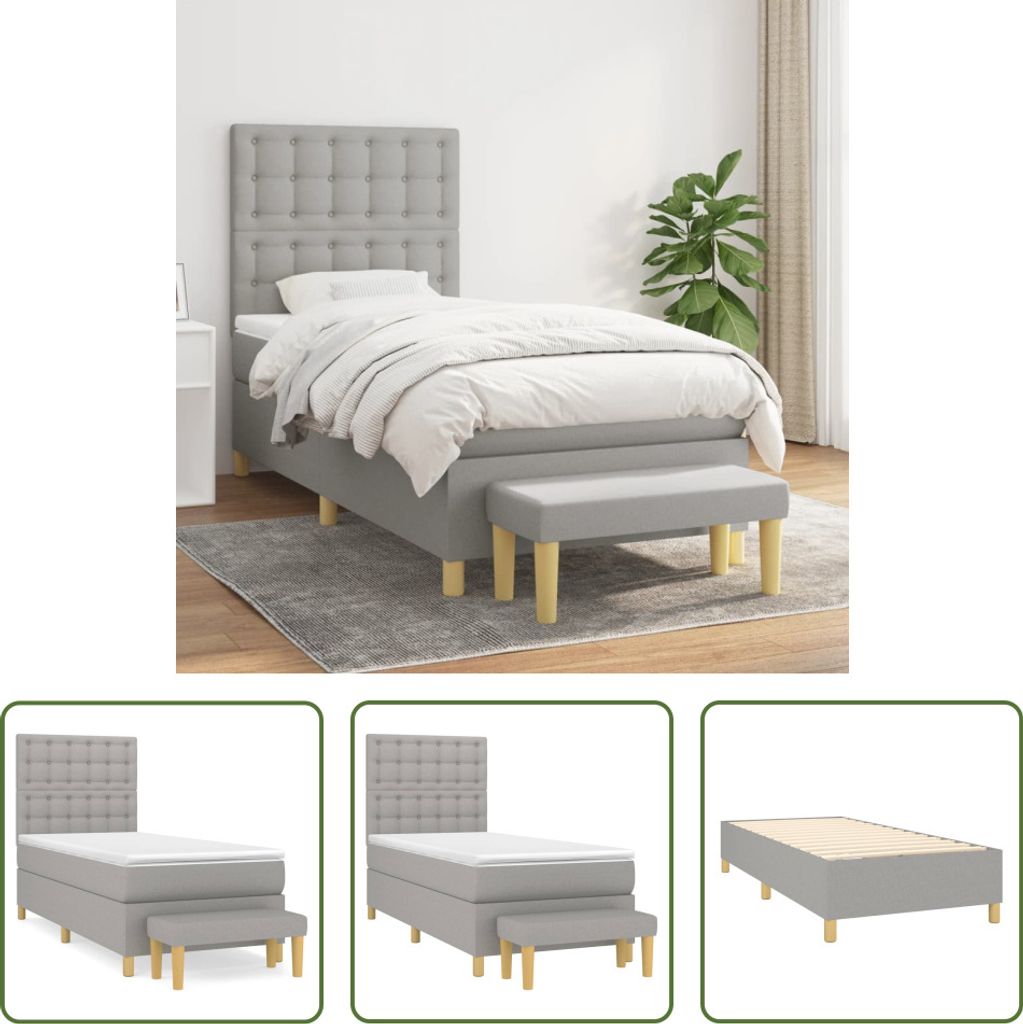 The Living Store Boxspringbett mit Matratze Hellgrau 90x190 cm Stoff