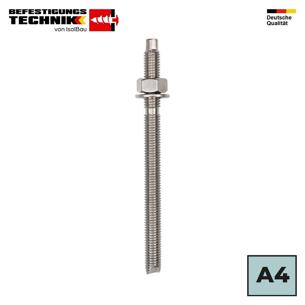 Isolbau Ankerstange A4 Edelstahl M10 x 130 mm 1 Stück Verbundanker Gewindestange ETA