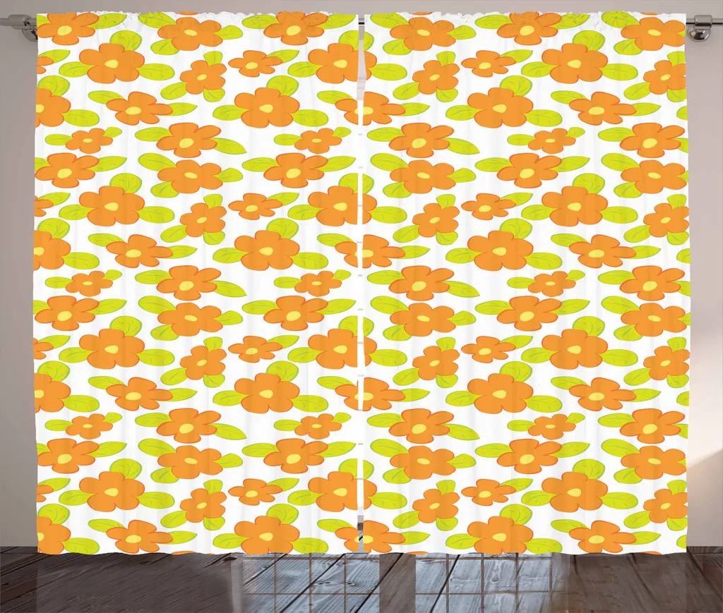 ABAKUHAUS Rideau Rustique Orange à Motif Floral Enfantin - 280 x 225 cm