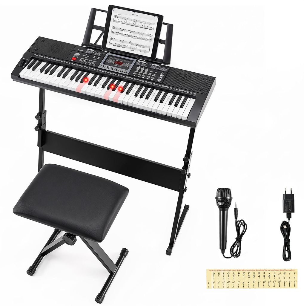 COSTWAY 61-toetsen keyboard piano set met standaard, krukje Productafbeelding 