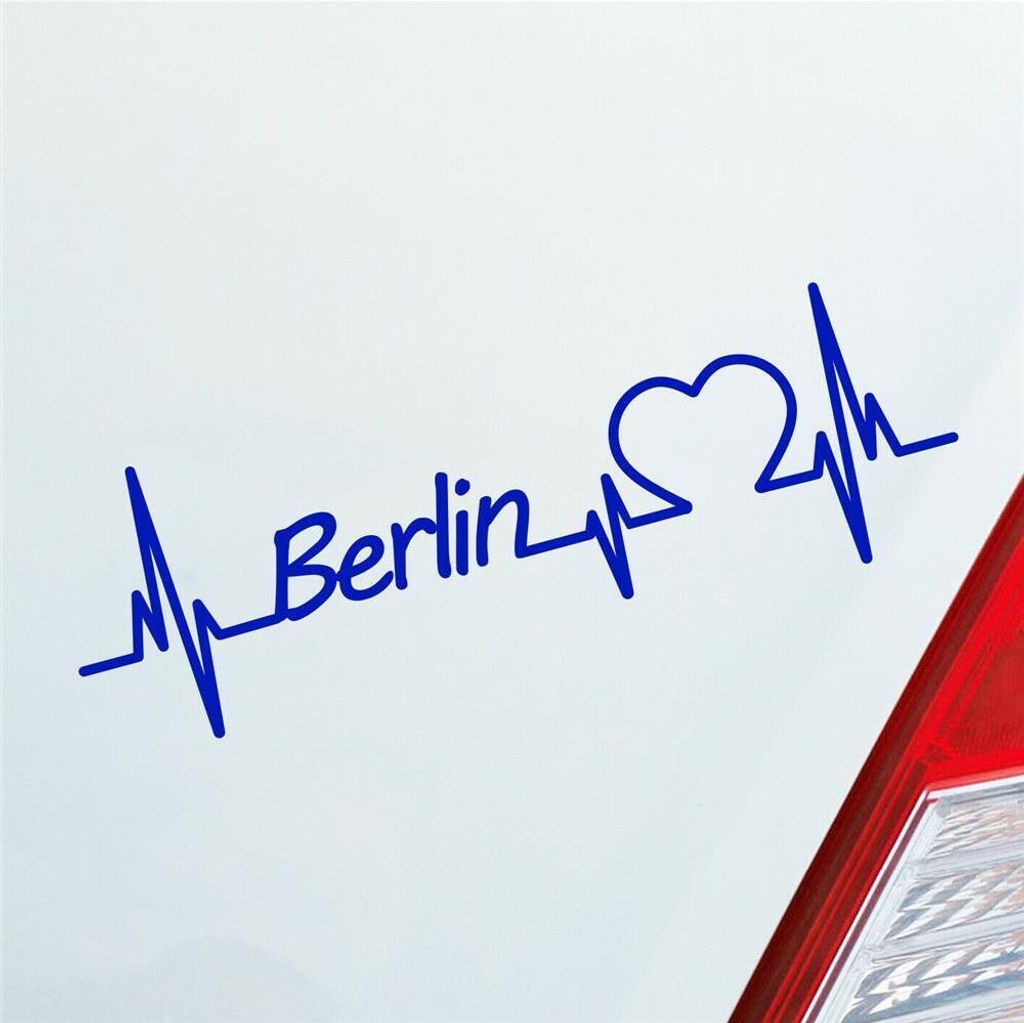 Auto Aufkleber Berlin Herz Herzschlag 19x6 cm Dunkelblau Sticker Heckscheibenaufkleber