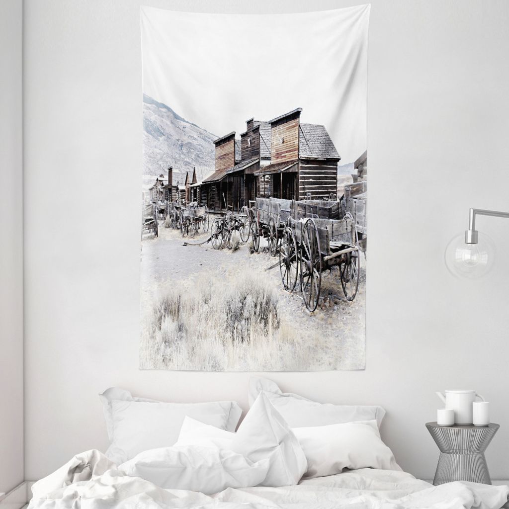 ABAKUHAUS Western Wandteppich und Tagesdecke, Alte hölzerne 20s Stadt aus Weiches Mikrofaser Stoff Waschbar ohne Verblassen Digitaldruck, 140 x 23...