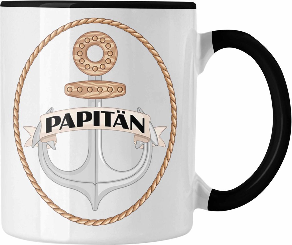 Trendation - Tasse für Segler Geschenke Männer Tasse Geschenkideen Zubehör Gadgeds Segeln Lustig Anker Grafik Kapitän Papa (Schwarz)