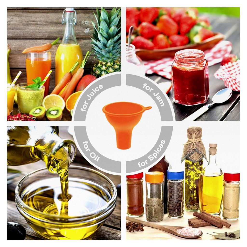 4 Stück Silikontrichter Set in verschiedenen Farben mit großer Öffnung für Lebensmittelqualität, geeignet für Küche, Marmelade, Öl, Flüssi...
