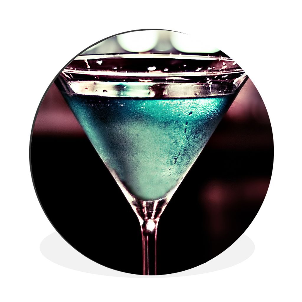 MuchoWow Aluminium Wandkreis Blauer Martini-Drink in Retro-Farben Ø 60 cm Wanddeko Modern Wohnzimmer - Wand Kreis - Wandbild - Schlafzimmer - Al...