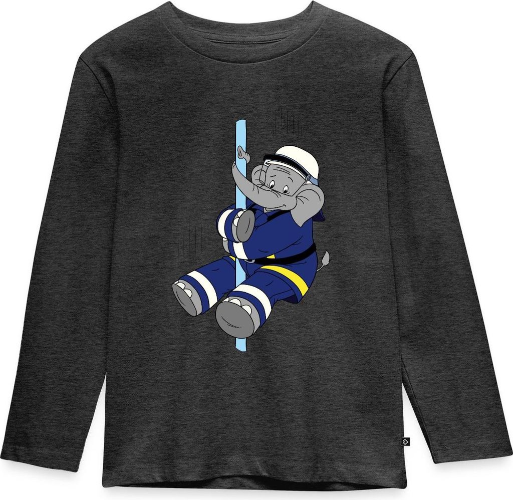 Spreadshirt Benjamin Blümchen Beni Der Feuerwehrmann Kinder Premium Langarmshirt, 110/116 (4 Jahre), Anthrazit meliert