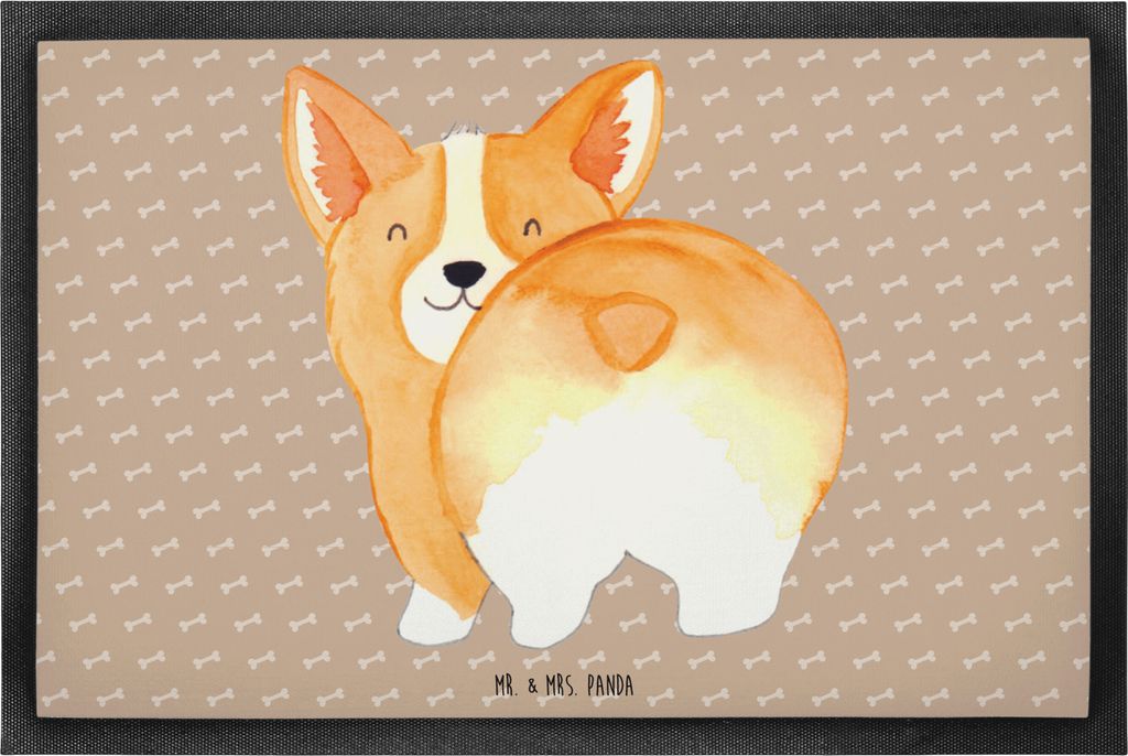 Mr. & Mrs. Panda Schmutzfangmatte Corgi Po 60 x 90 cm - Hundeglück - Geschenk, Spruch, Fußabstreifer, Abtreter, Fussmatte, bodenmatte, Corgie, Sc...