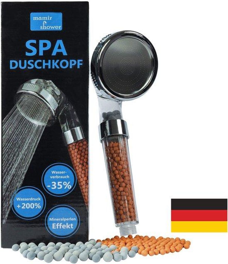 Duschkop mit Drucksteigerung, Wasserbeschleuniger, 200 extra Wasserdruck, Kalkfilter, Handdusche, 344 Wasserlöcher, Duschkopfilter, 3-in-1 Duschkop