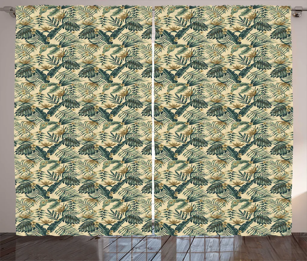 Rideau pour grand salon style Jungle 280x225 cm Vert et Crème élégant