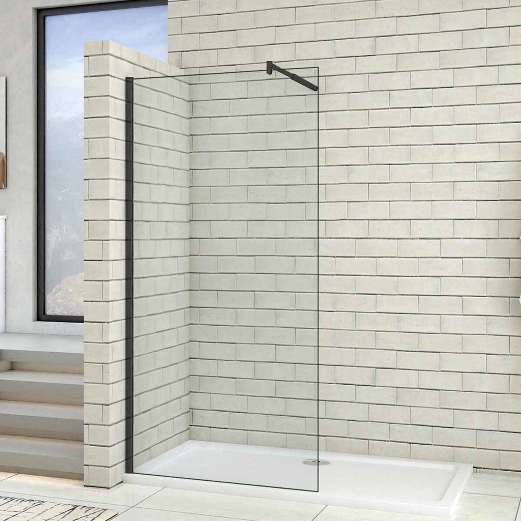 160x200cm Schwarzrahmen Walk in Duschkabine Duschwand +70-120cm Stabilisator 10mm NANO ESG-Glas Duschabtrennung Duschtrennwand