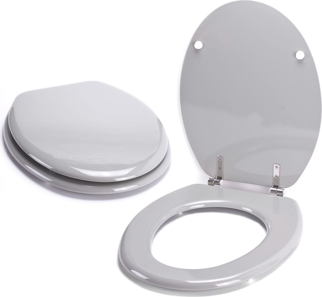 MSV WC Sitz Toilettendeckel MDF Holzkern „Grau“ Scharniere aus Edelstahl - hochwertige und stabile Qualität