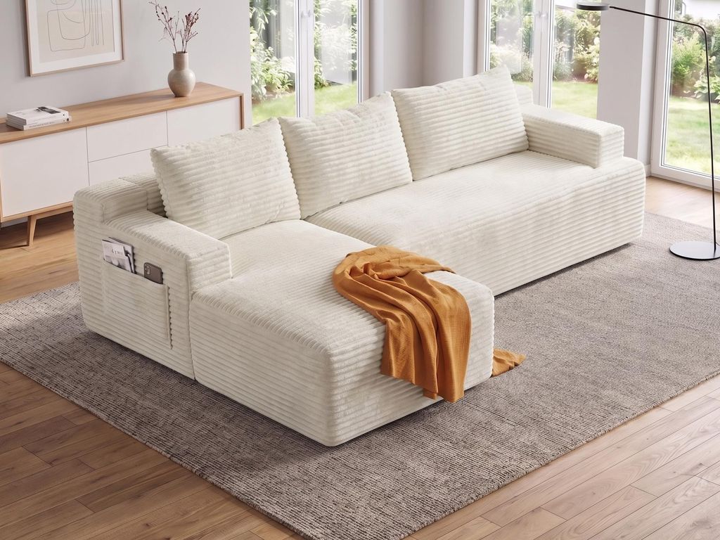 GLP 238 cm Modulares Sofa, Ecksofa mit Recamiere links 4-Sitzer mit breiten Armlehnen, Seitliche Staufächer, L-förm Couch mit Tiefer Sitzfläche,...