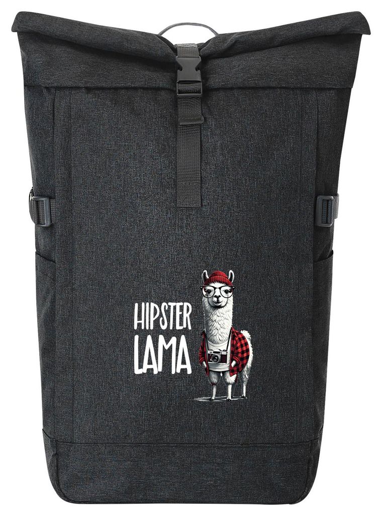 Huuraa Kurierrucksack Hipser Lama Comic Meme 30-44 Liter Black Melange Fairtrade Rolltop Rucksack Geschenkidee