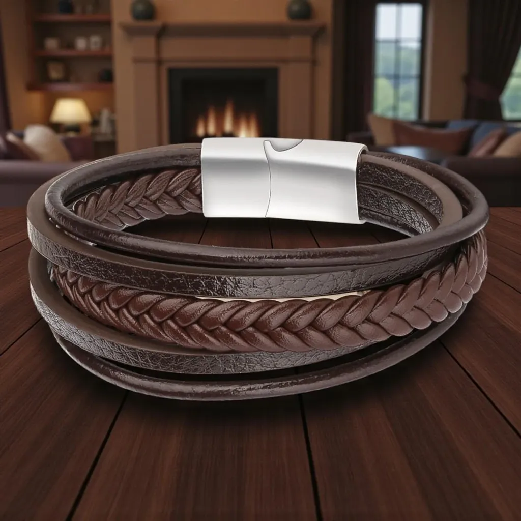 Bracelet cuir marron 23 cm finition élégante avec fermoir sécurisé - 2