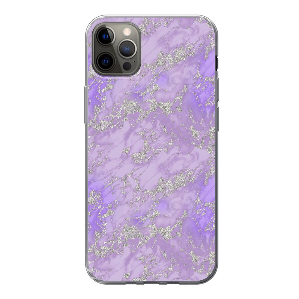 MuchoWow Handyhülle Schutzhülle Hülle für iPhone 13 Pro Max Marmor - Lila - Muster Silikon Softcase Handy Hülle - Mobiltelefon