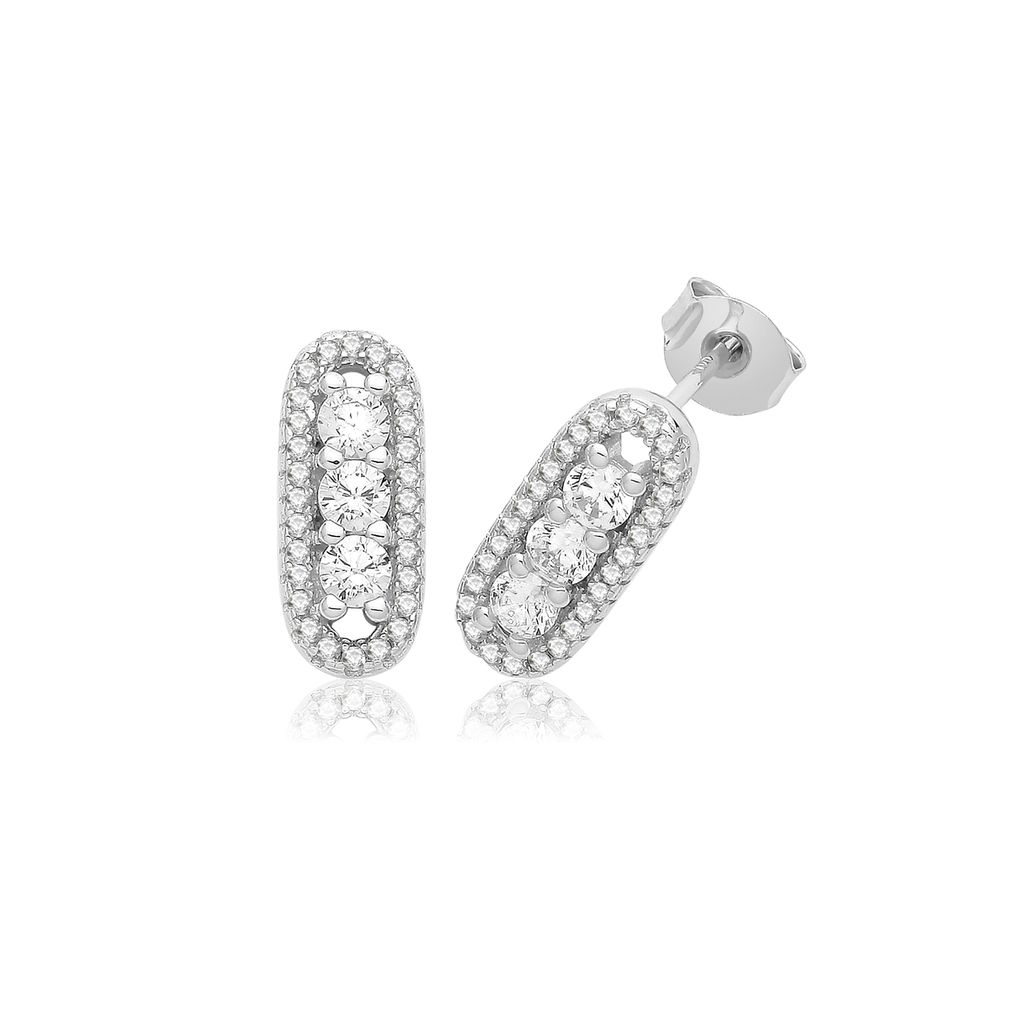 Raffinierte 925 Sterling Silber (Rhodiniert) Damen - Paar Ohrstecker mit Zirkonia - 15mm*6mm; TRS33408