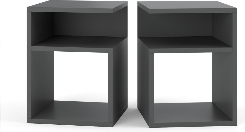 Nachttisch GRAU 2er SET - Nachtschrank - Nachtkommode - Modern Möbel ohne Schubladen für Ihr Schlafzimmer - Klein Kommode 41cmx32cmx30