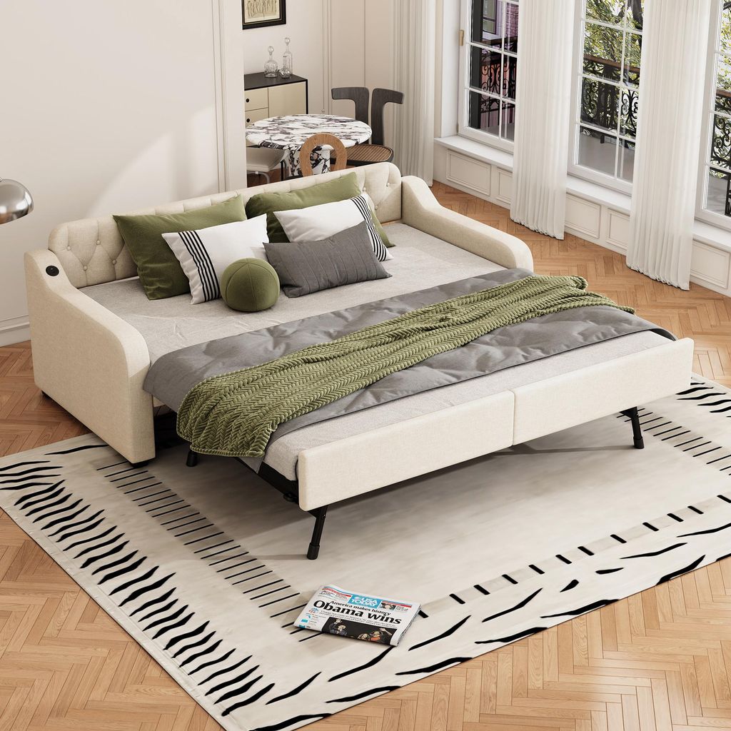 Flieks Canapé-lit 90x200cm avec USB, lit rembourré avec lit Image du produit 
