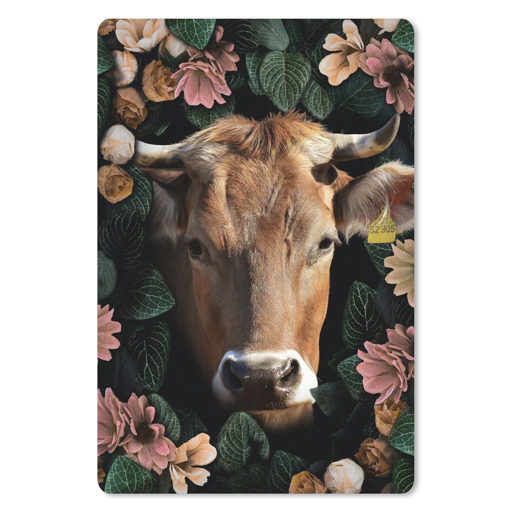 MuchoWow Mauspad Mousepad Kuh - Tiere - Blumen 40x60 cm - Mousepads - Maus Mat - Pad - Mausunterlage - Schreibtisch Accesoire