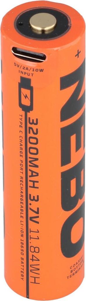 Nebo Akku 18650, 3,7 Volt 3200mAh, nur für SLYDE KING 2K und BIG LARRY PRO , mit USB-C Ladeanschluss, 71,9 x 18mm