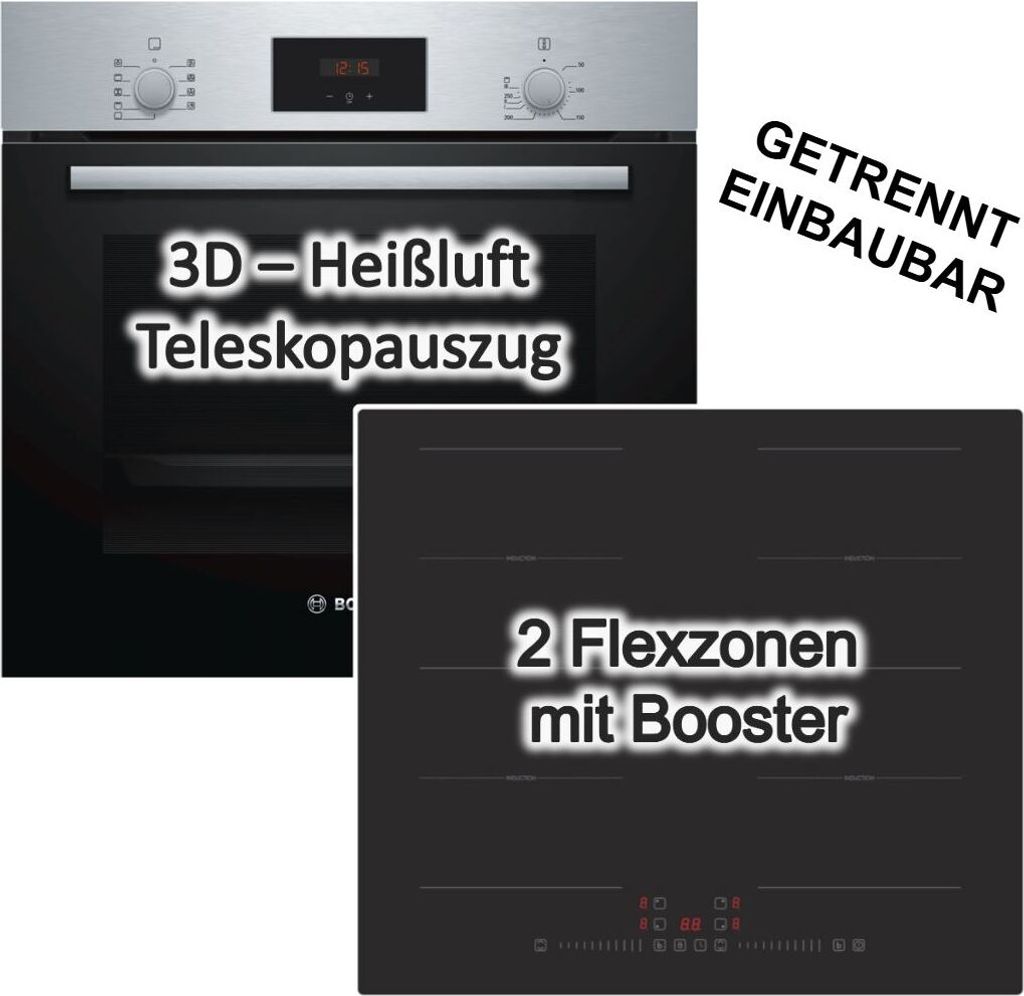 BOSCH Backofen Teleskopauszug + PKM Flex-Induktionskochfeld autark 60cm