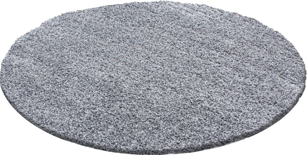 Villa Möbel Lifiva Wohnzimmer-Teppich, Hochflor-Teppich, Shaggy, Einfarbig, Farbe:Hellgrau, Grösse:80 cm Rund