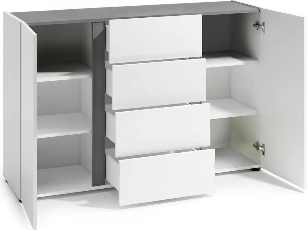 Buffet Compact 140 cm Ernesta Blanc Brillant pour Gagner de l'Espace