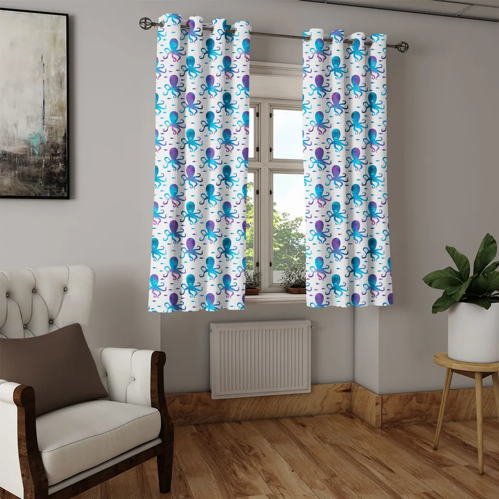 Rideau pie de pouce Mosaïque Nautique à œillets Bleu et Violet 280cm