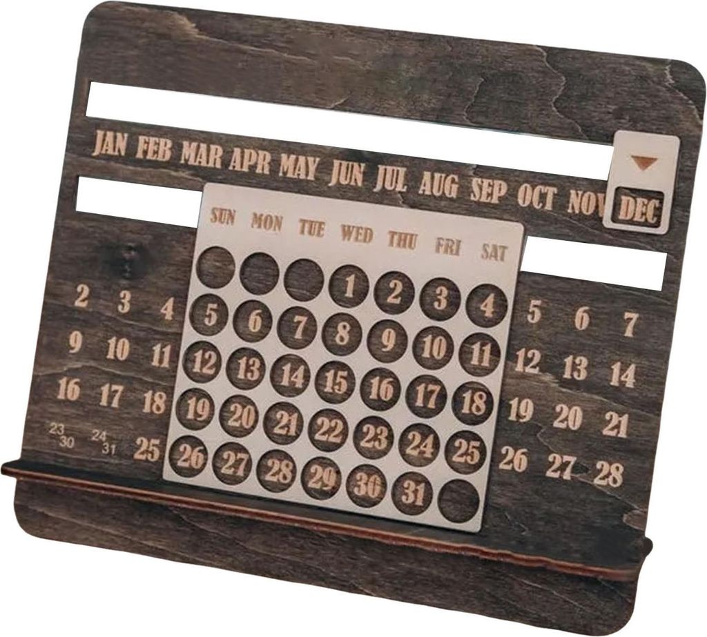 Ewiger Kalender 2025, Holz-Tischkalender, 12 Monate, Schreibtisch-Schiebekalender für Zuhause, Büro, Schule, Dekoration