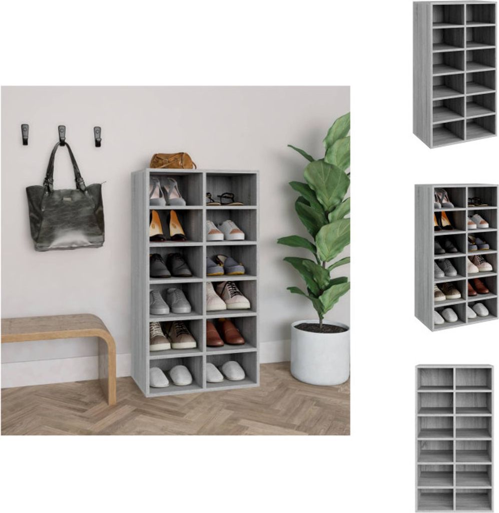 vidaXL Schuhregal Grau Sonoma 54x34x100,5 cm Holzwerkstoff - Schuhregale & -schränke