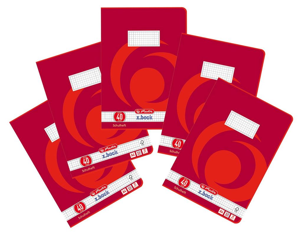 Herlitz 340406 Heft A4, 32 Blatt, Lineatur 40,Mix, 5 Stück