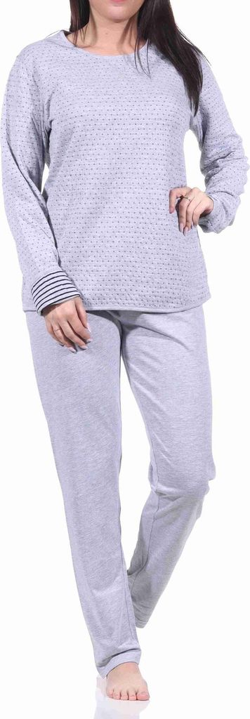 Damen Wende Pyjama langarm Schlafanzug - 222 201 10 691 ; grau , 36