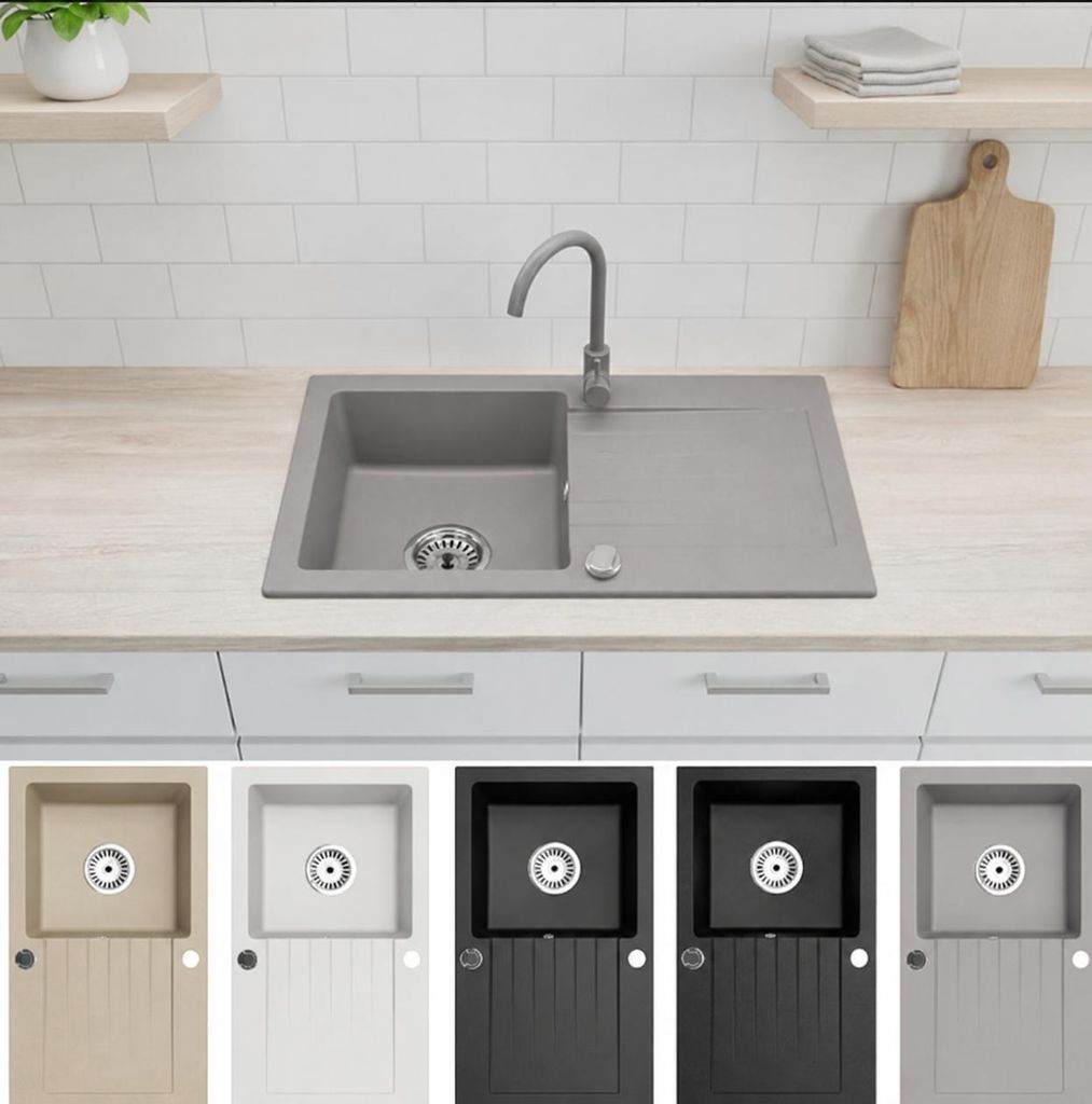 Granitspüle 76x44 cm Grau mit Organizer – beidseitig Produktbild 