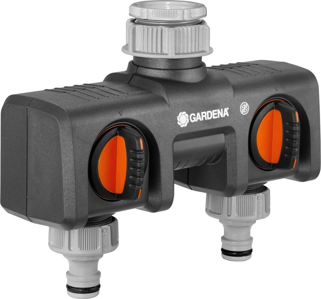 Gardena 2-Wege-Verteiler: Anschlussmöglichkeit für 2 Geräte an den Wasserhahn, passend zu Gardena Bewässerungscomputern & -uhren, Wasserdurchfl...